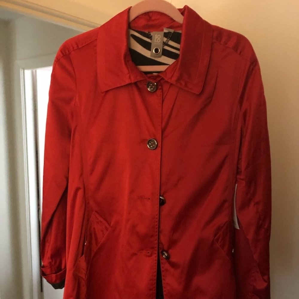 New Solo Moda Red Satin Trench Jacket 12